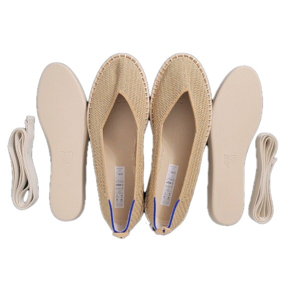 Rothy’s Espadrille Gold Stripe Ballet Wrap Tie Flats Ivory Women’s 10 NWOT Rare - Picture 2 of 13